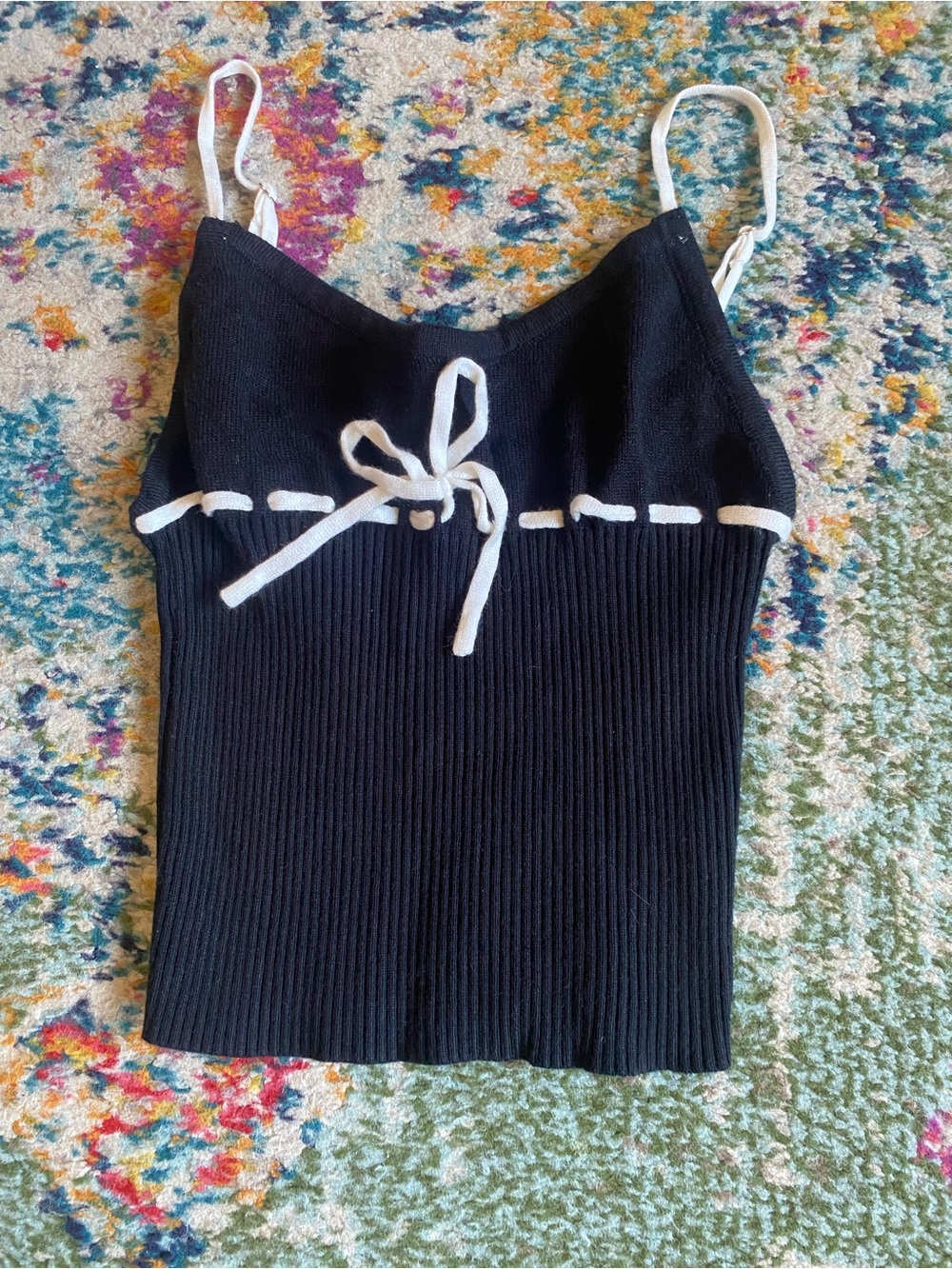 Edikted Black Ribbed Cami with White Trim and Tie